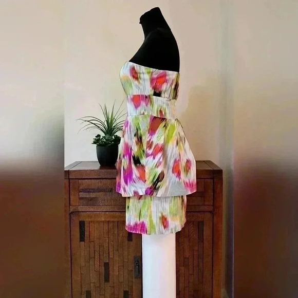 ❤️ Women's Strapless Mini Dress - Poet Mulitcolour Short Dress - Size 7 - Picture 4 of 13